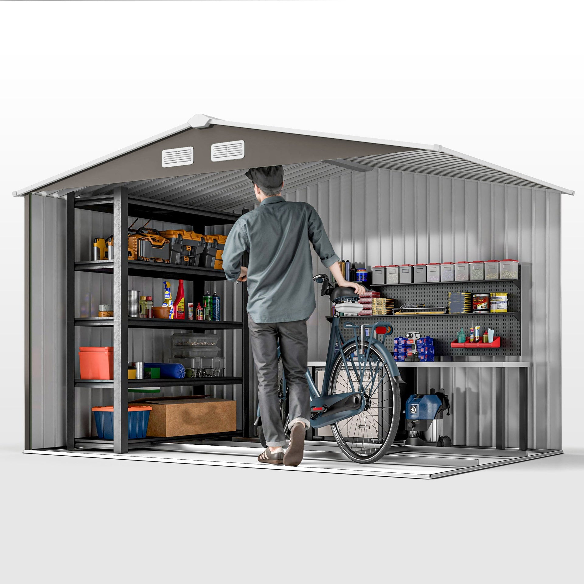 Outsunny Large Outdoor Storage Shed, 9x6 Garden Tool Shed for Patio, Garage, Lawn, Gray