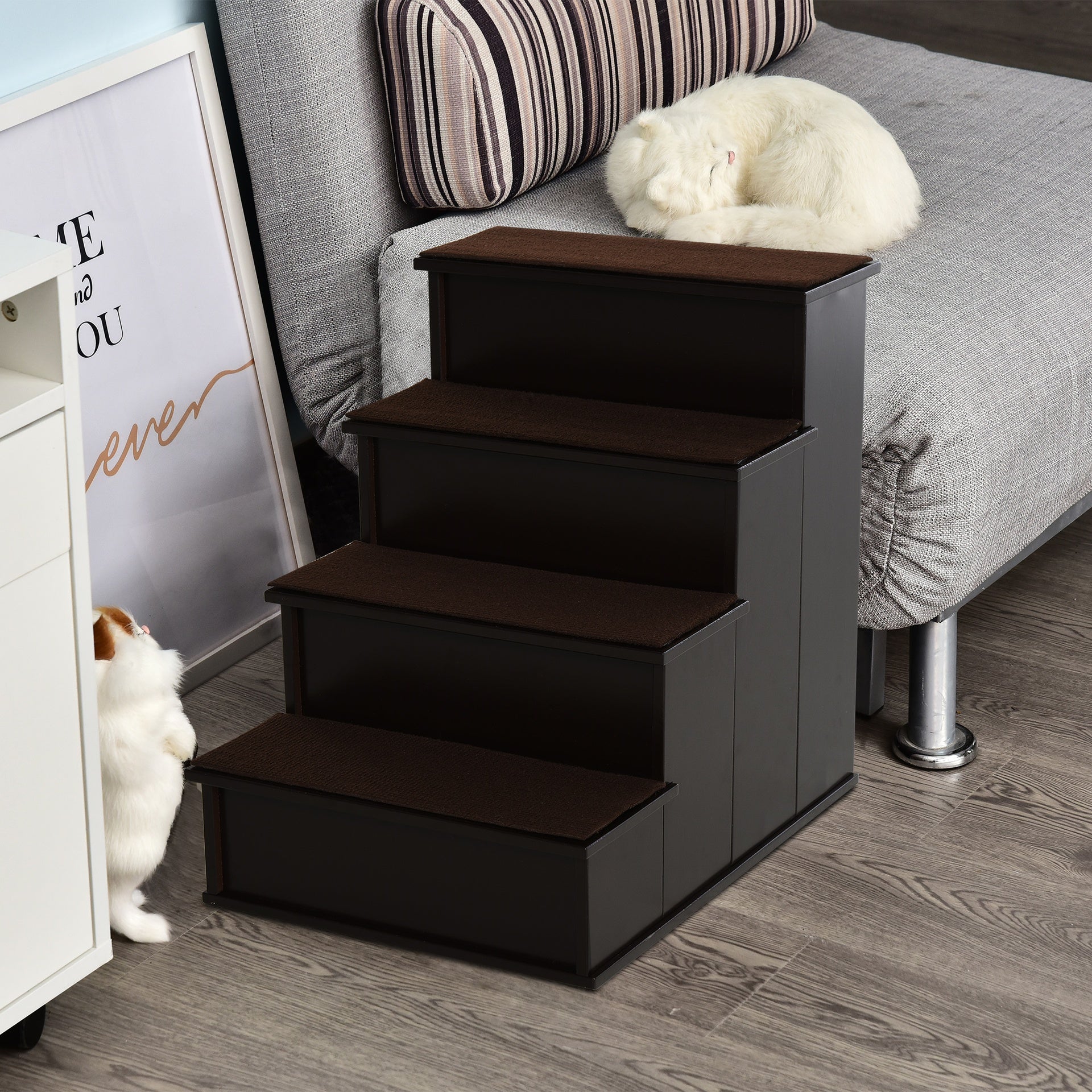 PawHut Pet Stairs, Small Pet Steps with Cushioned Removable Covering for Dogs and Cats Up To 22 lbs, Brown