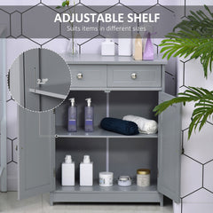 Kleankin Freestanding Bathroom Floor Cabinet, Wooden Bathroom Cabinet with 2 Doors, 2 Drawers and Adjustable Shelf, Gray