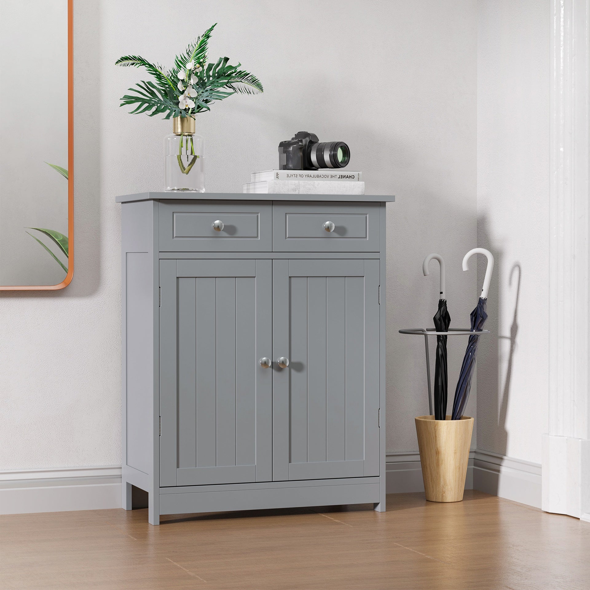 Kleankin Freestanding Bathroom Floor Cabinet, Wooden Bathroom Cabinet with 2 Doors, 2 Drawers and Adjustable Shelf, Gray
