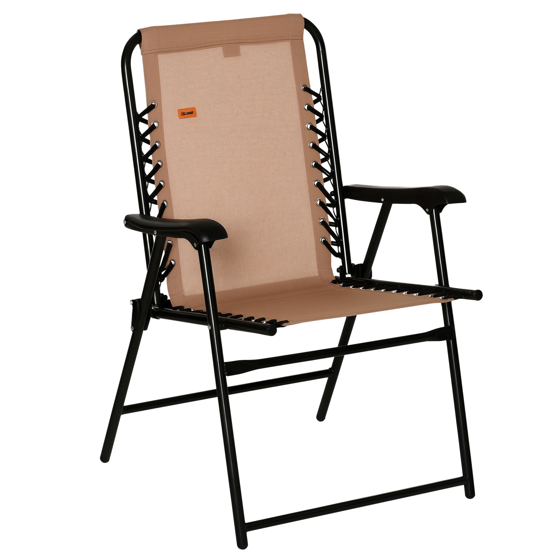 Outsunny Patio Folding Chair, Outdoor Bungee Sling Chair w/ Armrests, Portable Lawn Chair for Camping, Garden, Beige