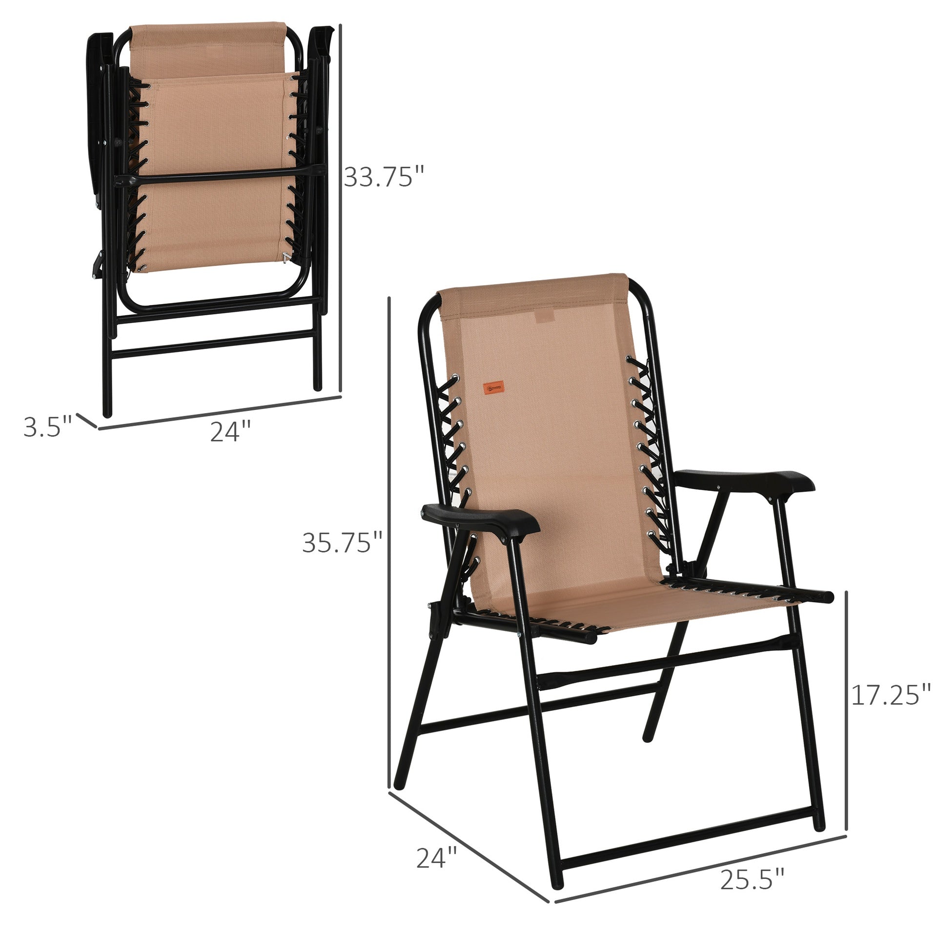 Outsunny Patio Folding Chair, Outdoor Bungee Sling Chair w/ Armrests, Portable Lawn Chair for Camping, Garden, Beige