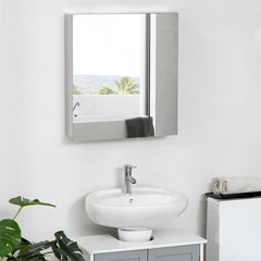 kleankin Wall Mounted Bathroom Medicine Cabinet with Hinged Door Storage Shelves for Living Room and Laundry Room Silver