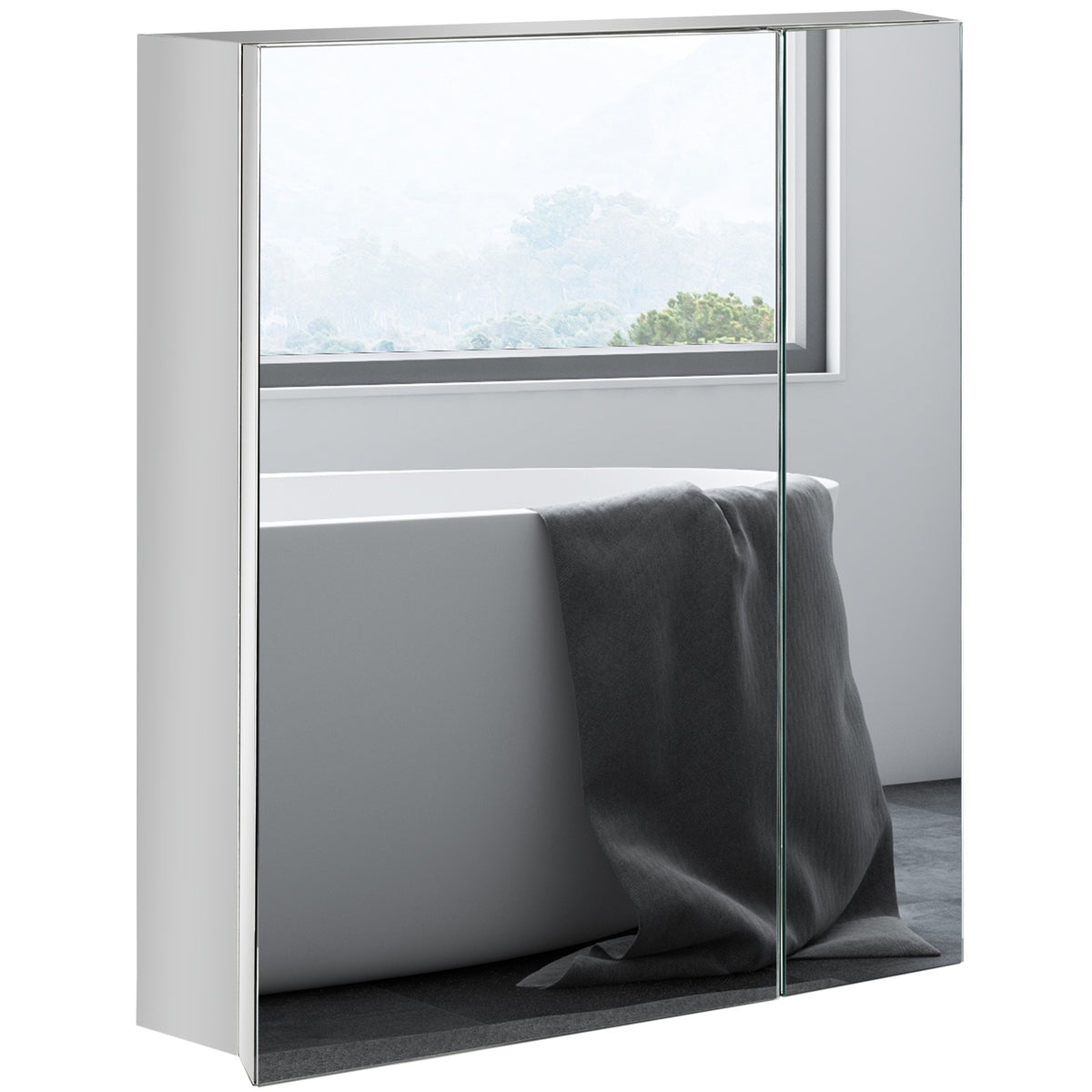 kleankin Wall Mounted Bathroom Medicine Cabinet with Hinged Door Storage Shelves for Living Room and Laundry Room Silver