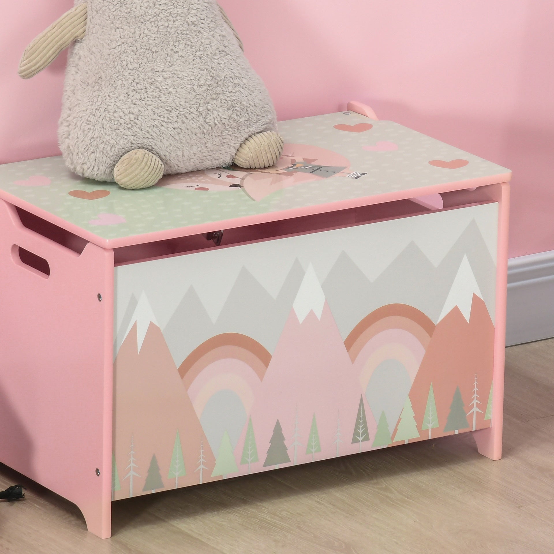 Qaba Storage Chest with Lid, Storage Box Organizer for Bedroom, Pink