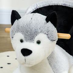 Qaba Toddler Rocking Chair Husky-Themed Rocking Animal with Wooden Base, Seat Belt for Kids 18-36 Months