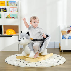 Qaba Toddler Rocking Chair Husky-Themed Rocking Animal with Wooden Base, Seat Belt for Kids 18-36 Months