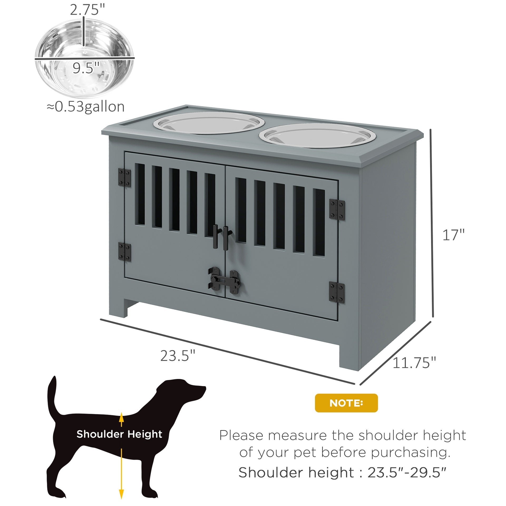 PawHut Dog Food Storage Cabinet with Bowls & Dog Feeding Station, Gray