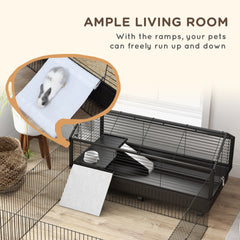 PawHut Small Animal Playpen Cage with Rolling Caster, Water Bottle 46.5"