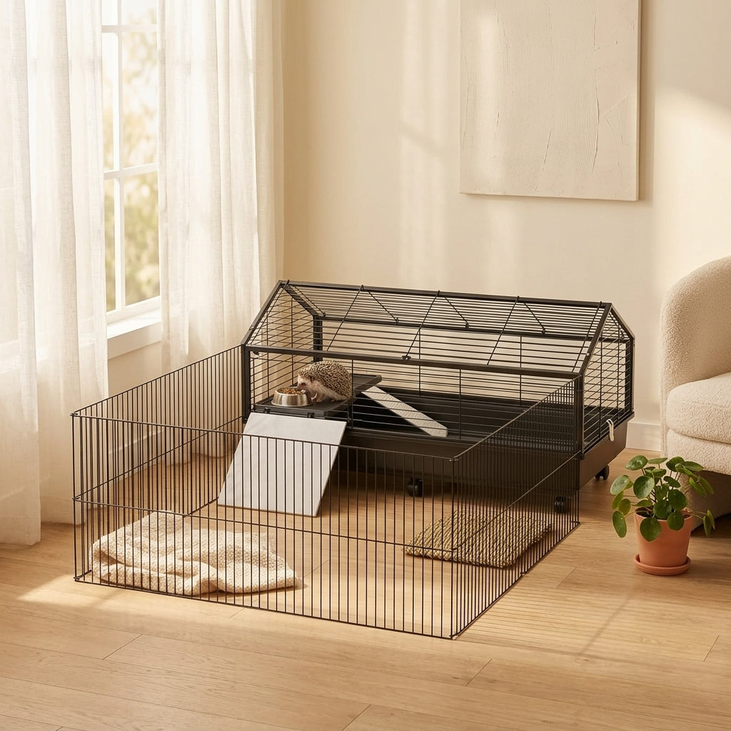 PawHut Small Animal Playpen Cage with Rolling Caster, Water Bottle 46.5"