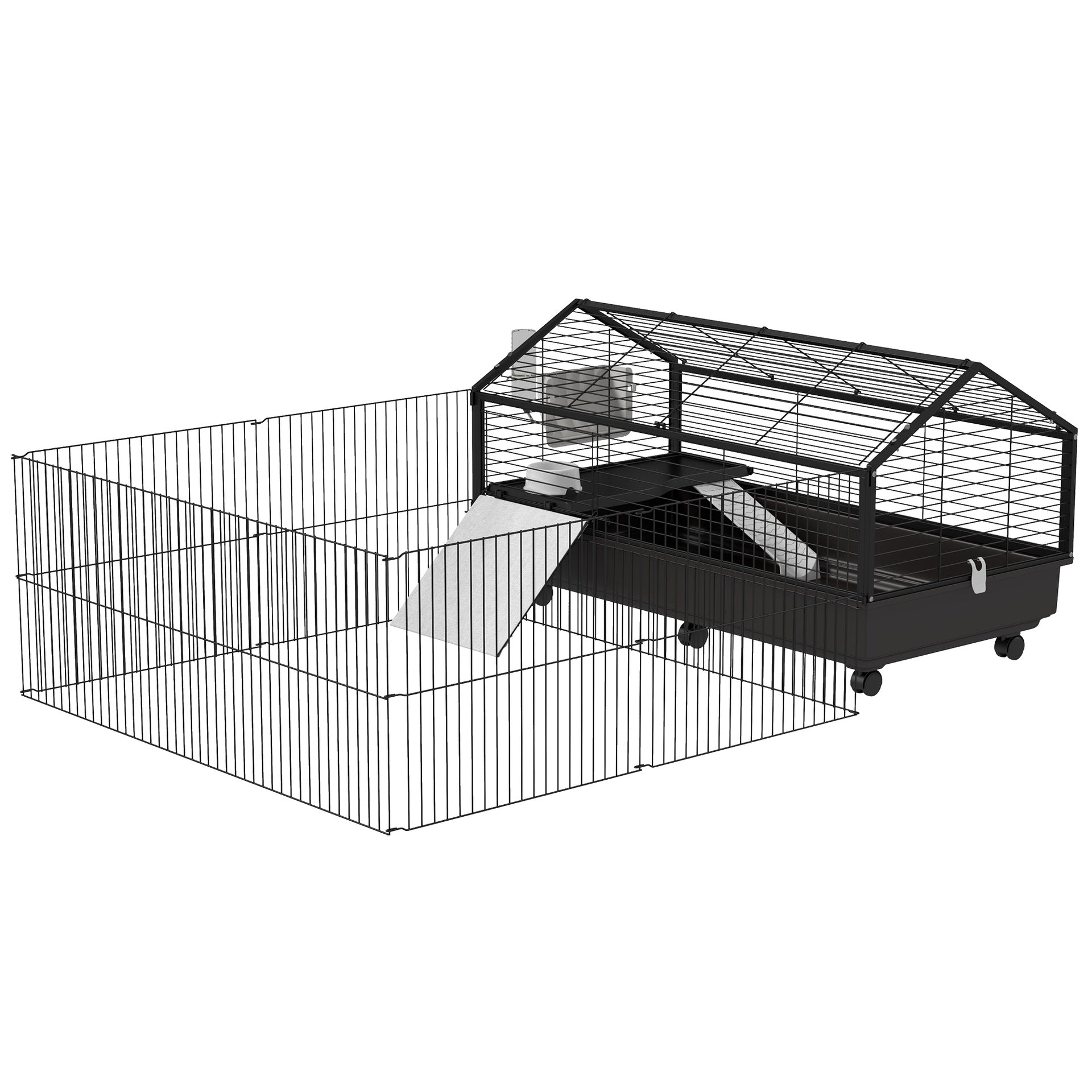 PawHut Small Animal Playpen Cage with Rolling Caster, Water Bottle 46.5"