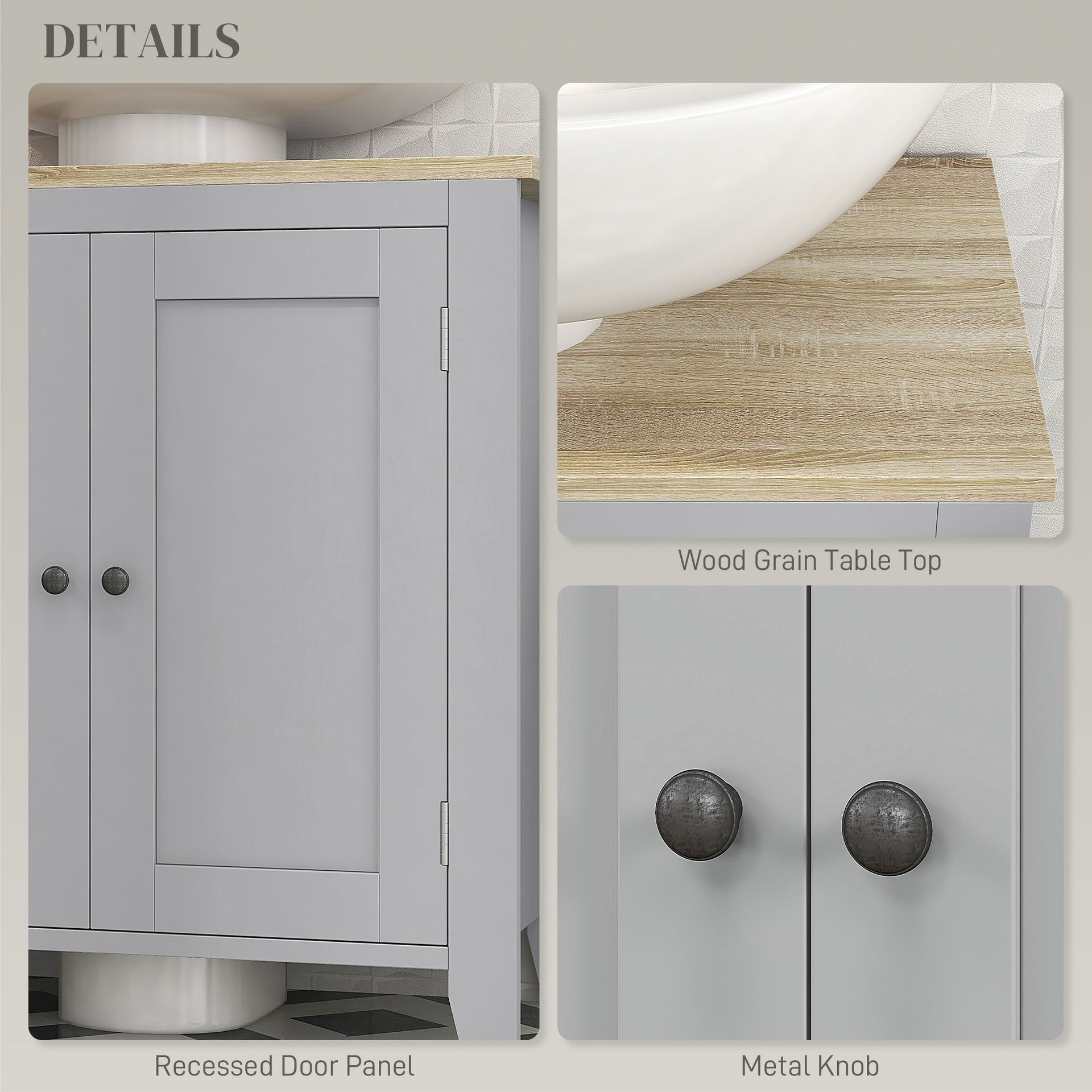 kleankin Bathroom Vanities, Pedestal Sink Cabinet with U-Shaped Cut-out and Adjustable Shelf, Gray