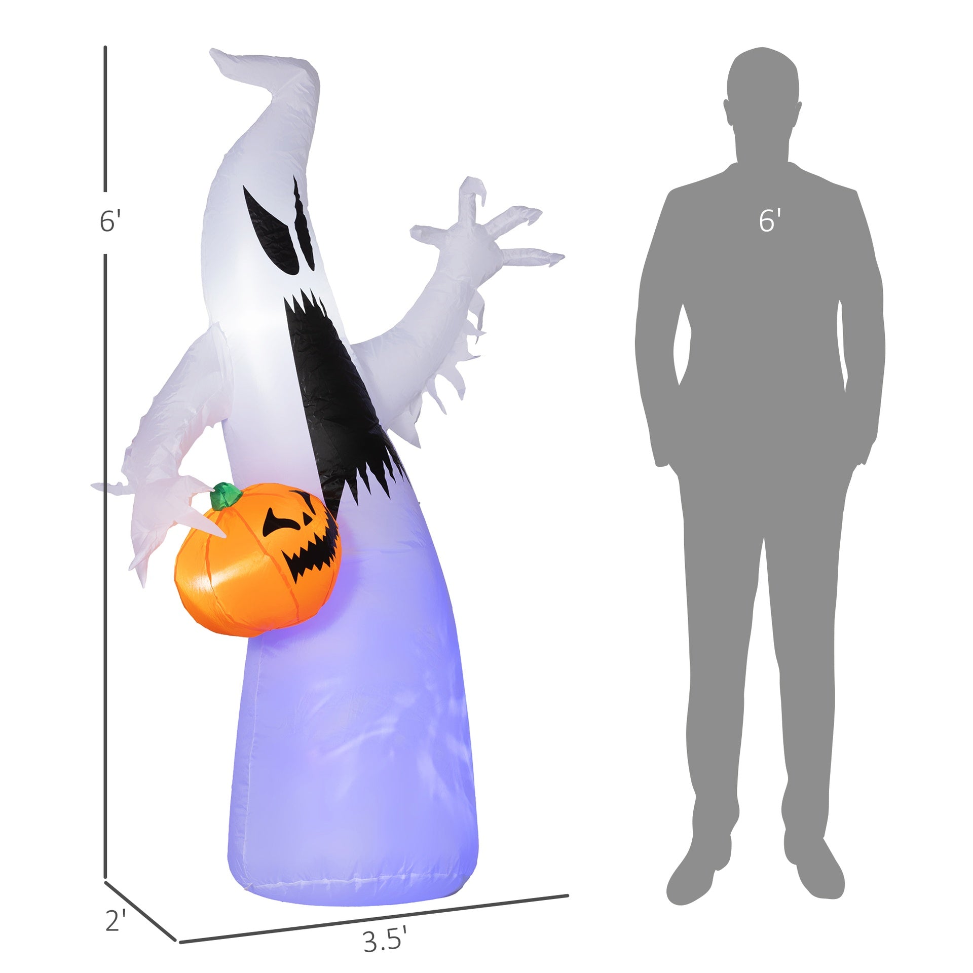 HOMCOM 5.9' Halloween LED Yard Decor Ghost with Pumpkin, Blow Up Inflatable Outdoor Decoration, Waterproof