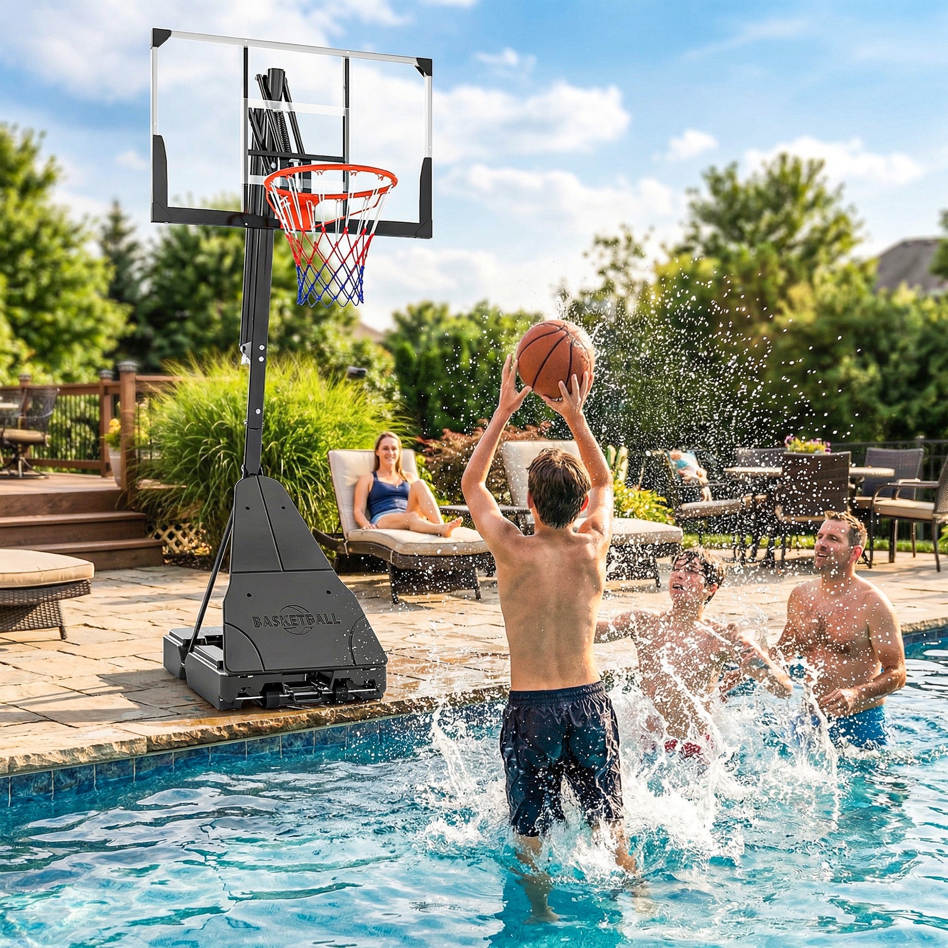 Soozier Portable Basketball Hoop Outdoor, 8-10ft Adjustable Basketball Goal, 47 Inch Shatterproof Backboard, Hand-Crank Lift