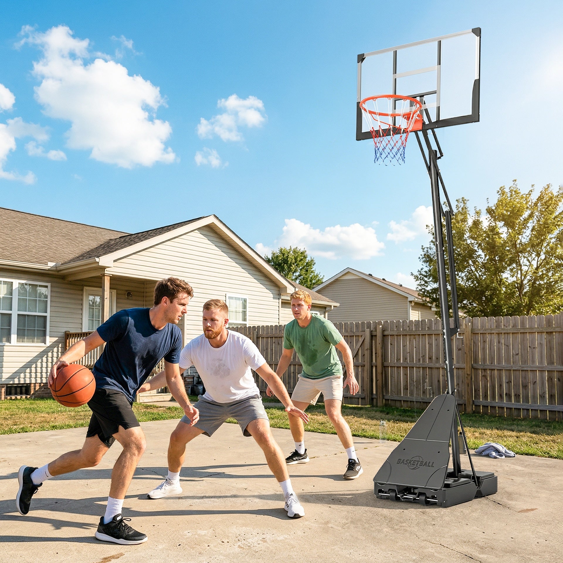 Soozier Portable Basketball Hoop Outdoor, 8-10ft Adjustable Basketball Goal, 47 Inch Shatterproof Backboard, Hand-Crank Lift