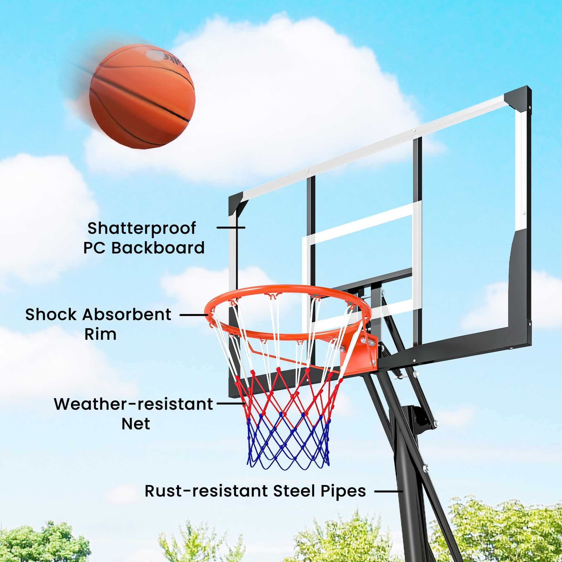Soozier Portable Basketball Hoop Outdoor, 8-10ft Adjustable Basketball Goal, 47 Inch Shatterproof Backboard, Hand-Crank Lift