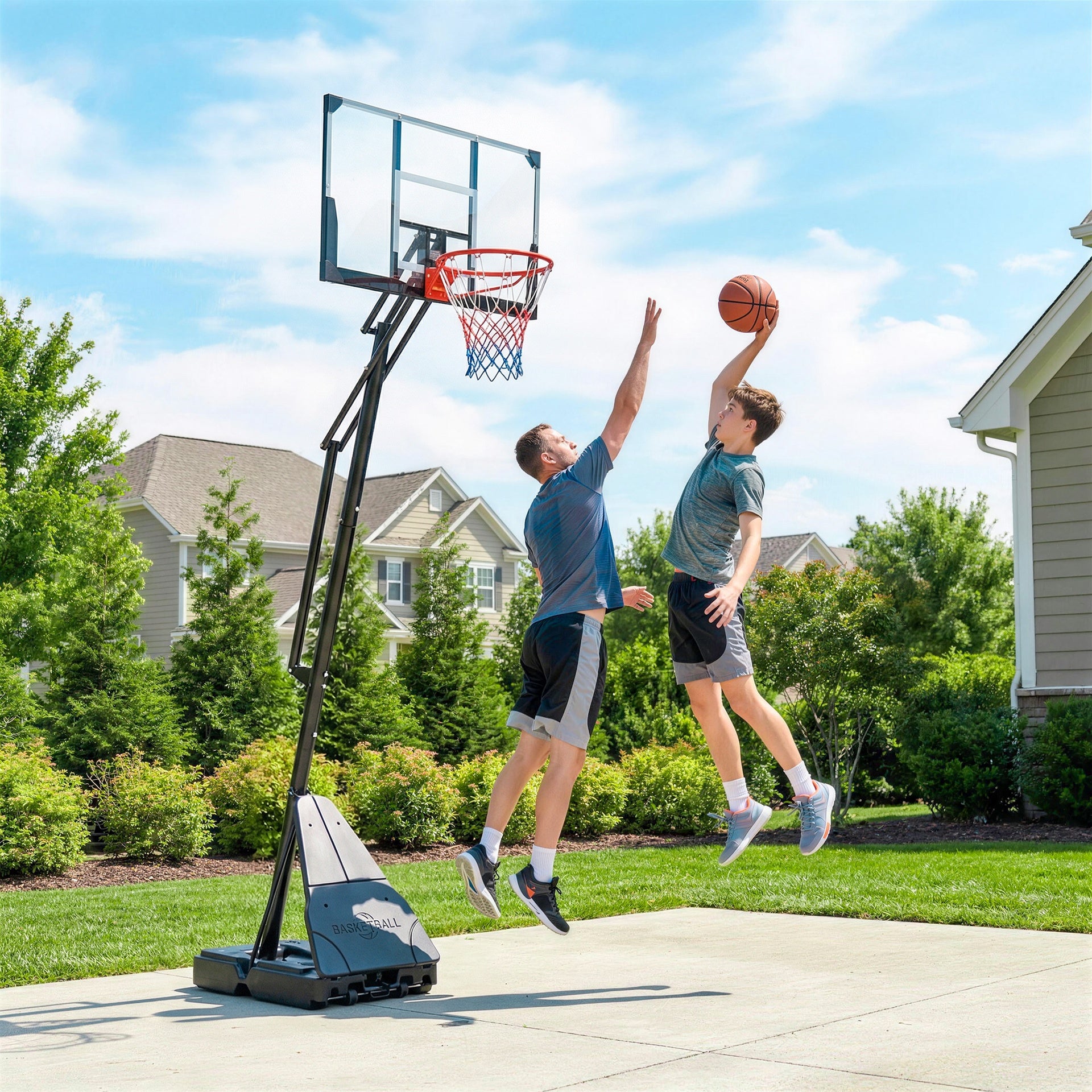 Soozier Portable Basketball Hoop Outdoor, 8-10ft Adjustable Basketball Goal, 47 Inch Shatterproof Backboard, Hand-Crank Lift