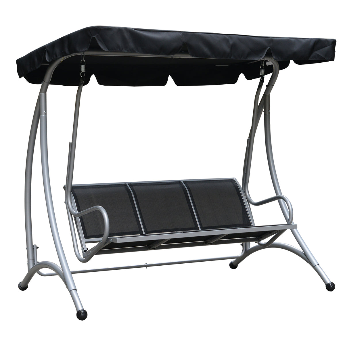Outsunny 3-Seat Outdoor Porch Swing Chair, Patio Swing Glider with Adjustable Canopy, Breathable Seat, and Steel Frame for Garden, Poolside, Backyard, Black