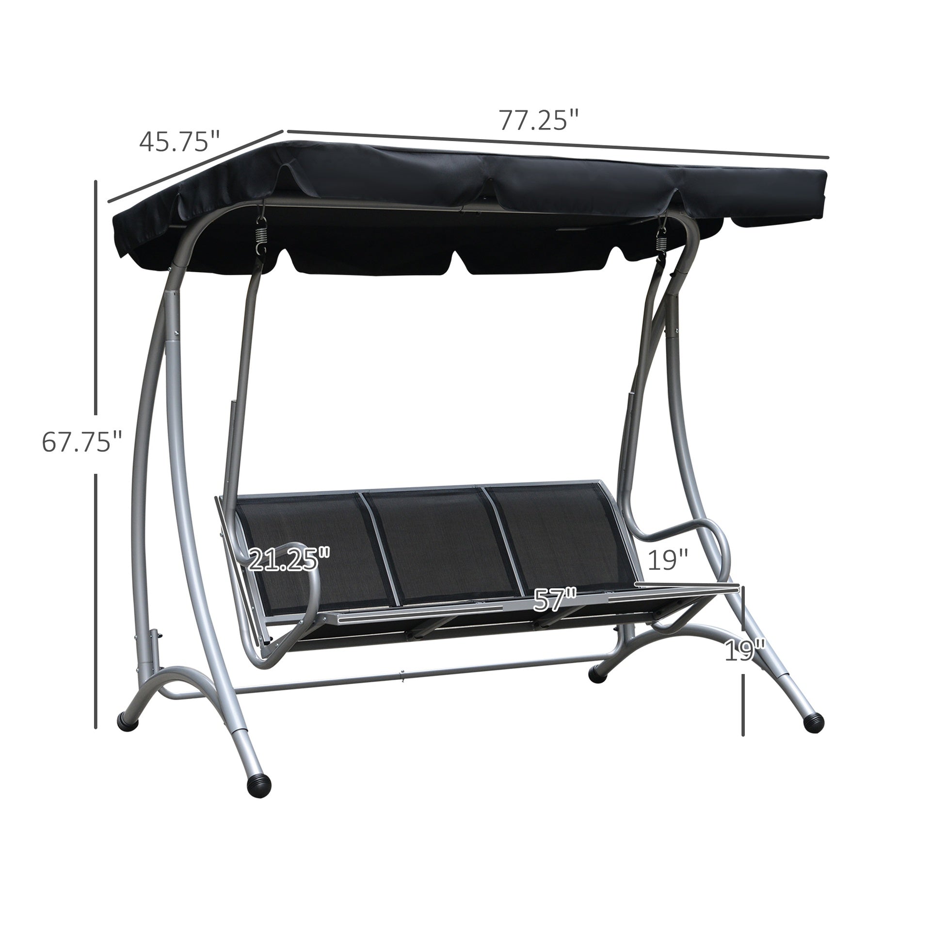 Outsunny 3-Seat Outdoor Porch Swing Chair, Patio Swing Glider with Adjustable Canopy, Breathable Seat, and Steel Frame for Garden, Poolside, Backyard, Black