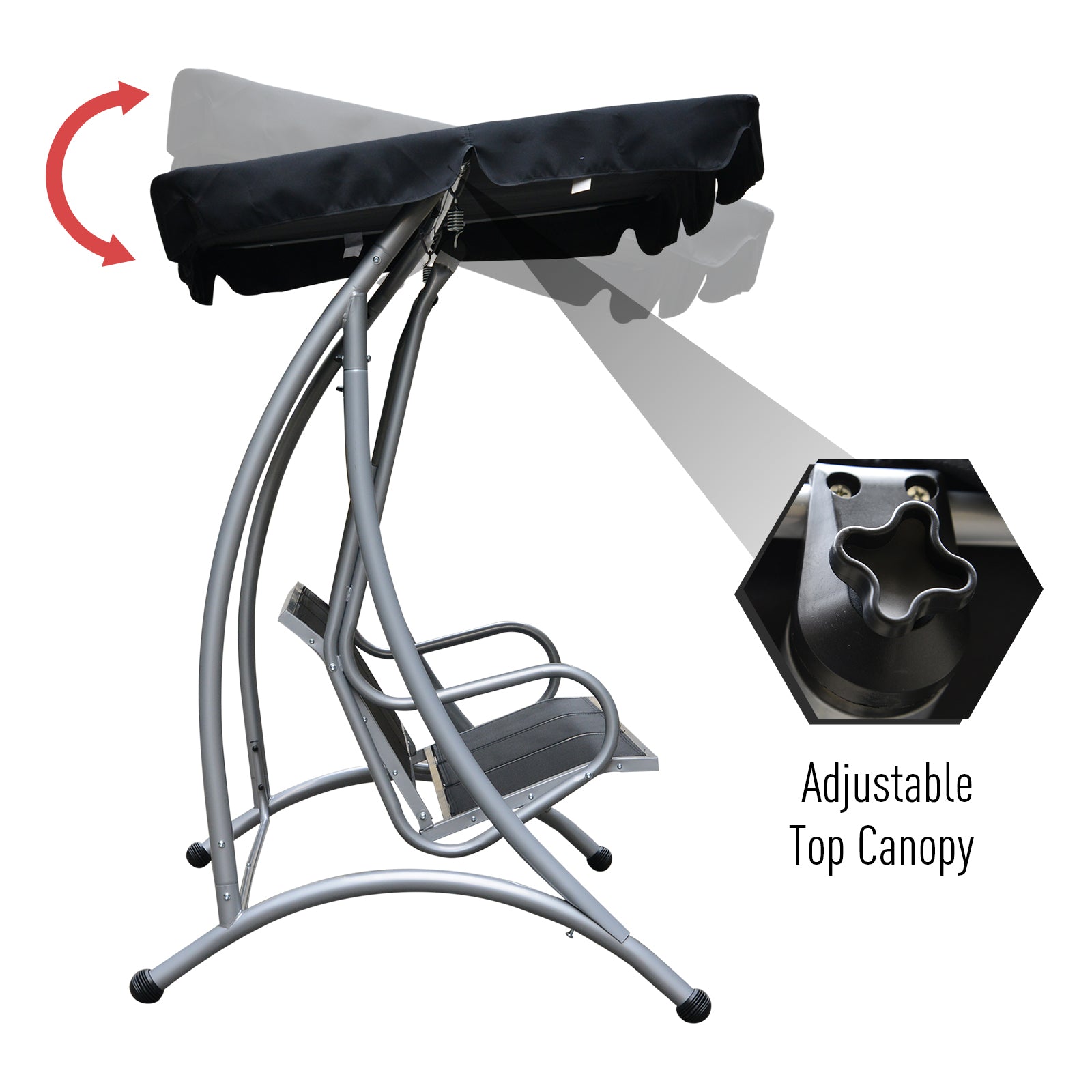Outsunny 3-Seat Outdoor Porch Swing Chair, Patio Swing Glider with Adjustable Canopy, Breathable Seat, and Steel Frame for Garden, Poolside, Backyard, Black