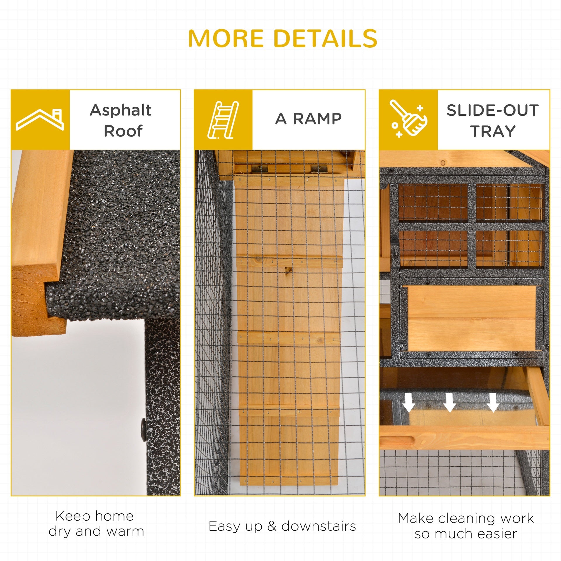 PawHut Outdoor Rabbit Cage Elevated Pet House w/ Slide-Out Tray, Natural Wood & Black