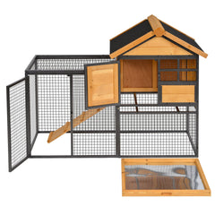 PawHut Outdoor Rabbit Cage Elevated Pet House w/ Slide-Out Tray, Natural Wood & Black