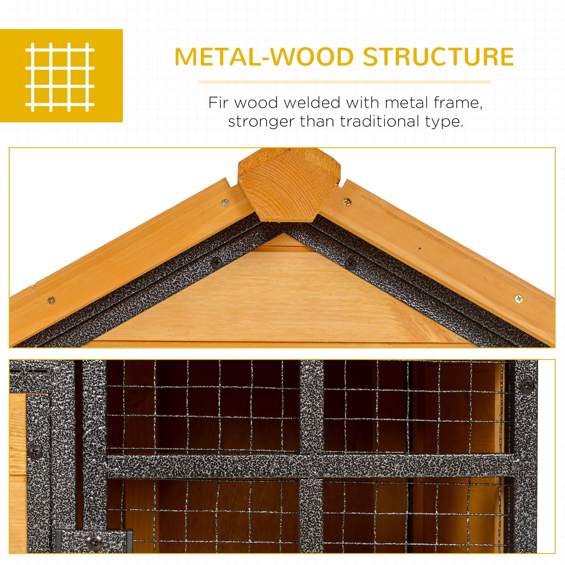 PawHut Outdoor Rabbit Cage Elevated Pet House w/ Slide-Out Tray, Natural Wood & Black