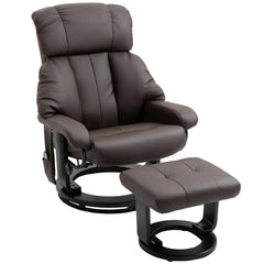 HOMCOM Recliner with Ottoman Footrest, Recliner Chair with Vibration Massage, Faux Leather and Swivel Wood Base for Living Room and Bedroom, Brown
