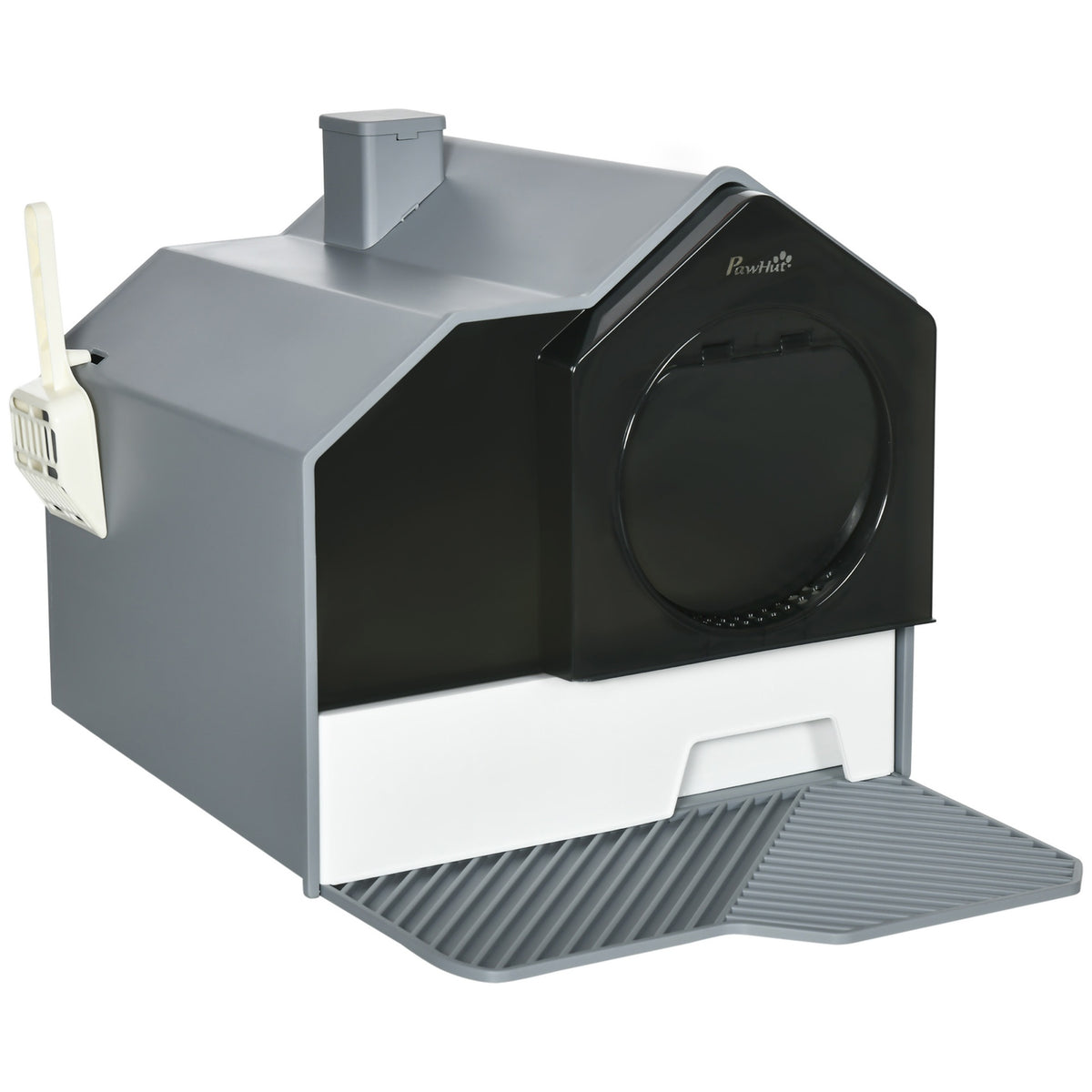 PawHut Hooded Cat Litter Box w/ Litter Mat, Litter Particle Catching, Gray