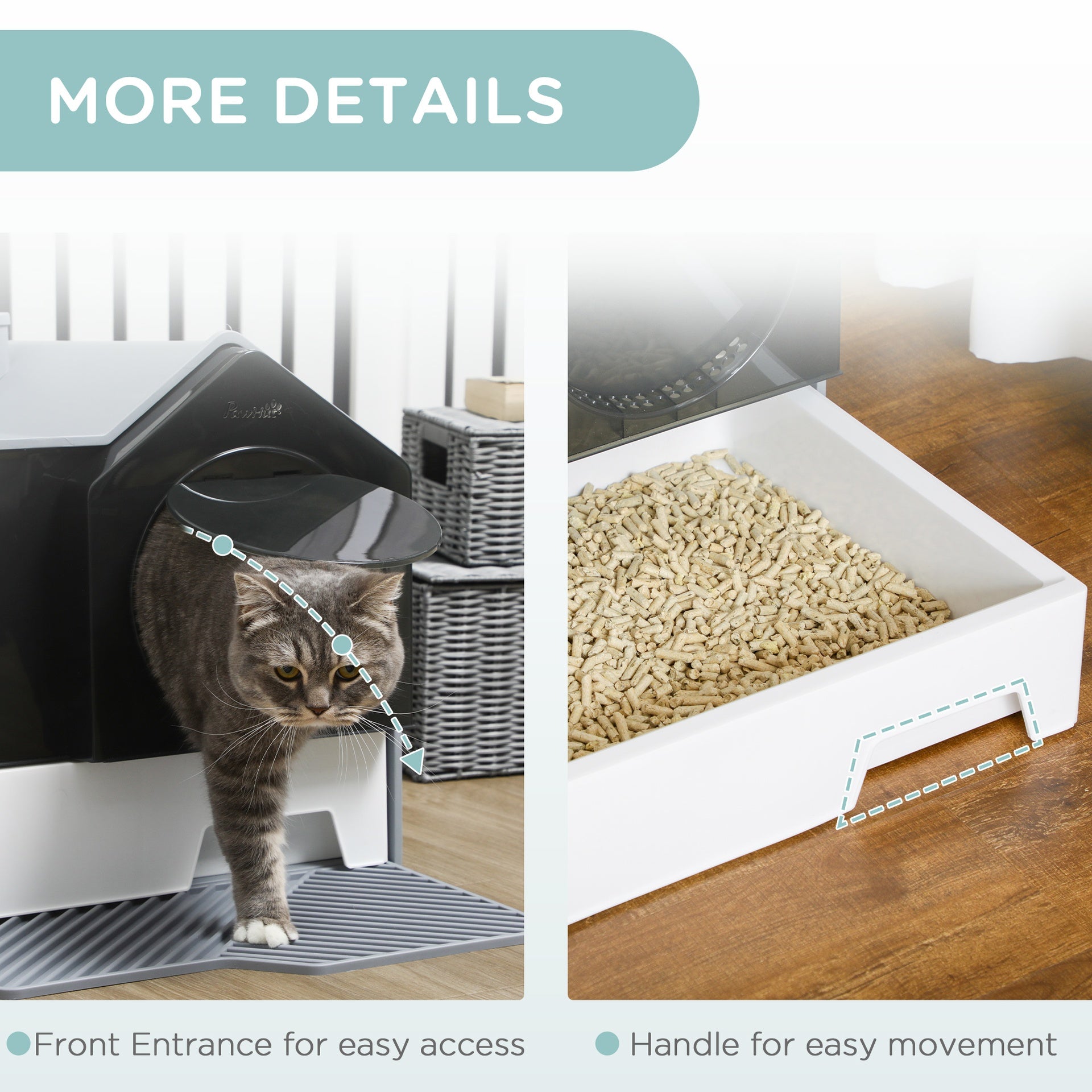 PawHut Hooded Cat Litter Box w/ Litter Mat, Litter Particle Catching, Gray