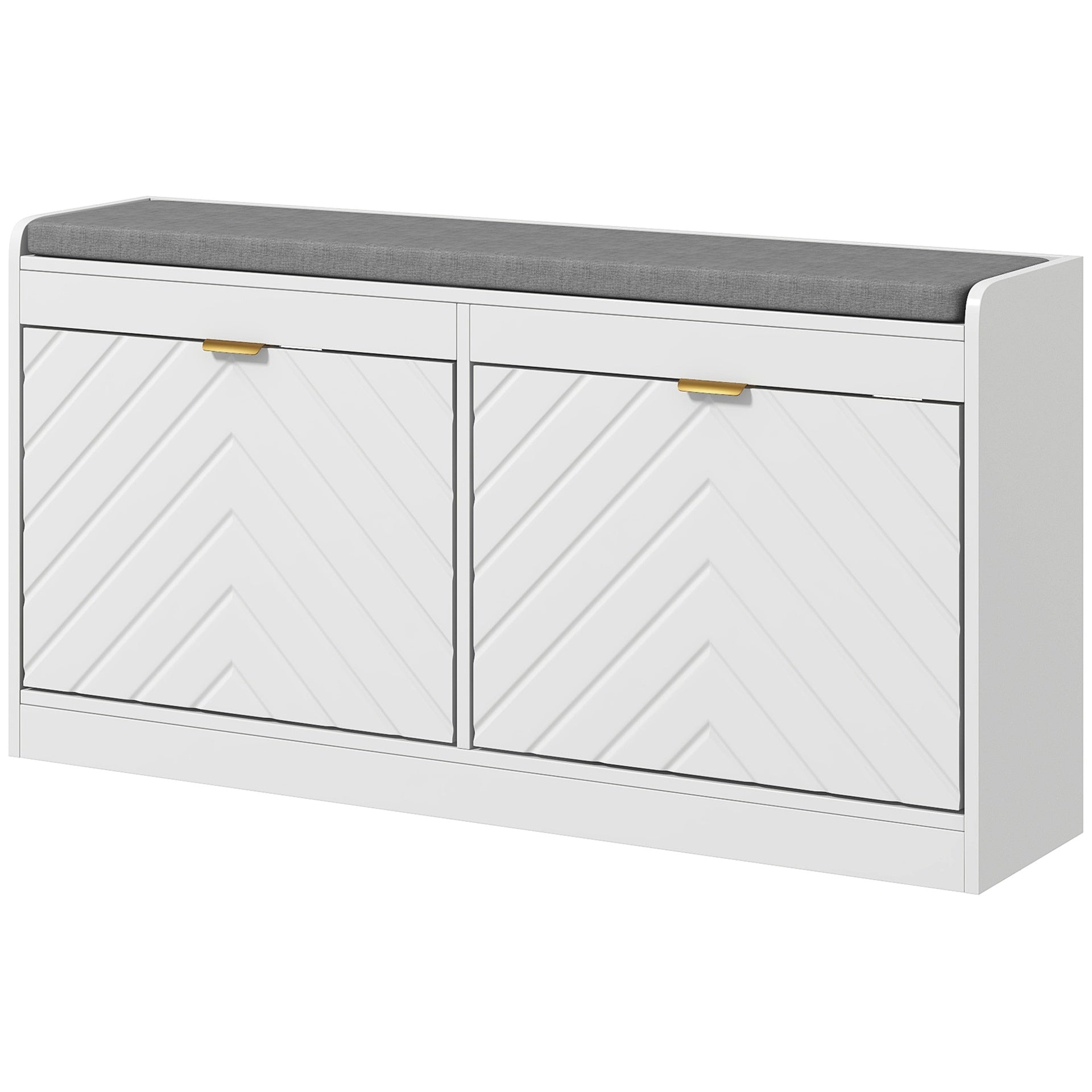 HOMCOM Narrow Storage Bench, Upholstered Entry Way Bench, Shoe Rack Bench with 2 Flip Drawers, 2 Vents for 8 Pairs of Shoes