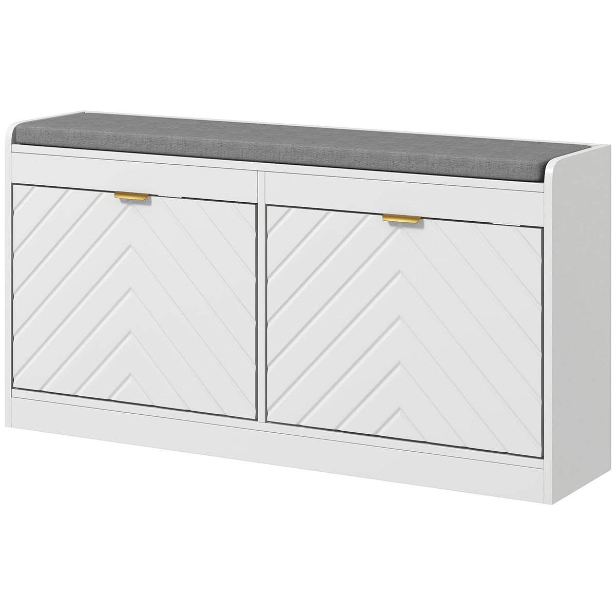 HOMCOM Narrow Storage Bench, Upholstered Entry Way Bench, Shoe Rack Bench with 2 Flip Drawers, 2 Vents for 8 Pairs of Shoes