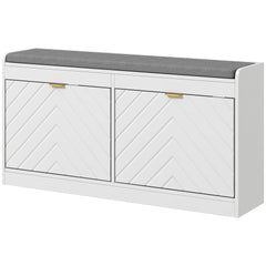 HOMCOM Narrow Storage Bench, Upholstered Entry Way Bench, Shoe Rack Bench with 2 Flip Drawers, 2 Vents for 8 Pairs of Shoes