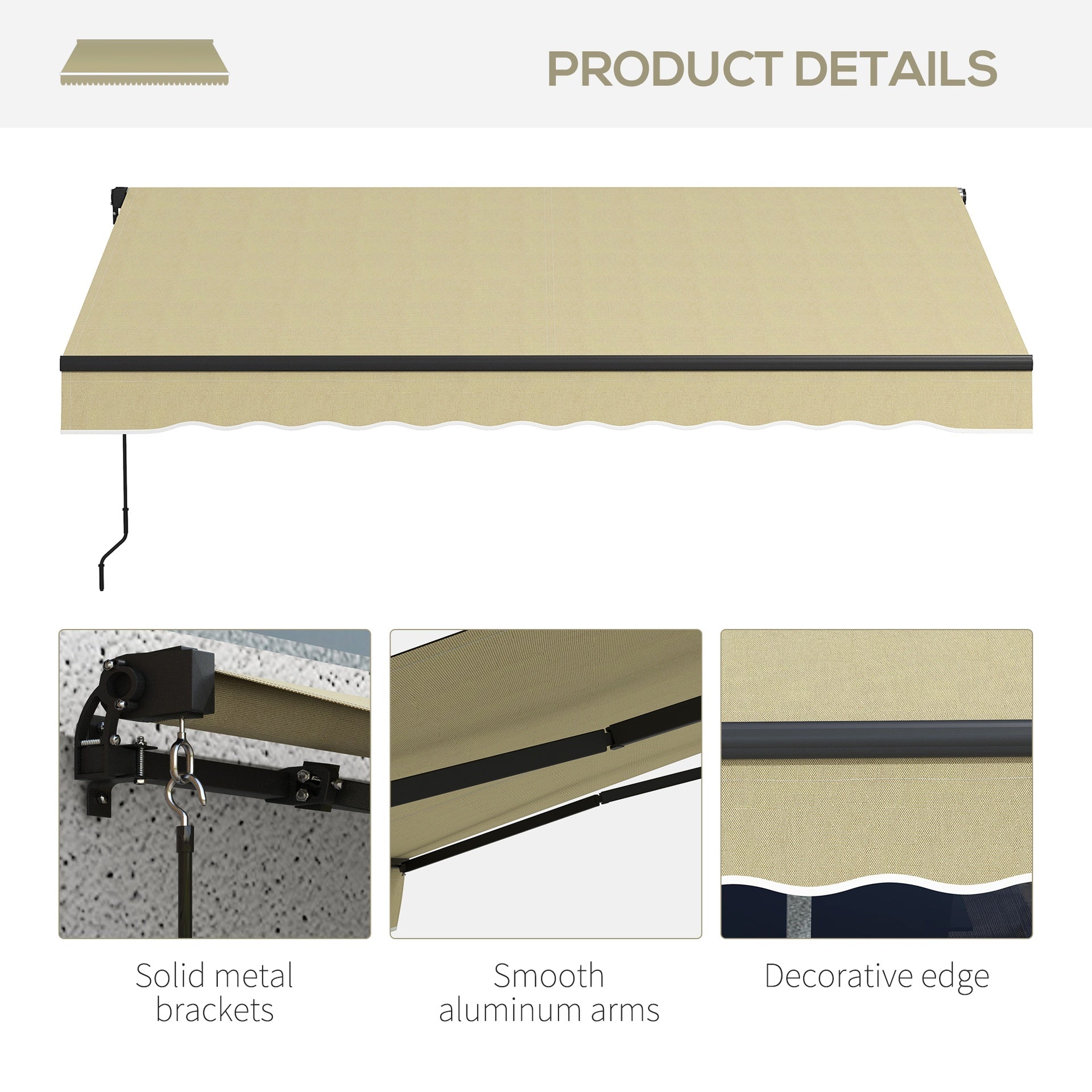 Outsunny 10' x 8' Retractable Awning, 280gsm UV Resistant Sunshade Shelter for Deck, Balcony, Yard, Beige