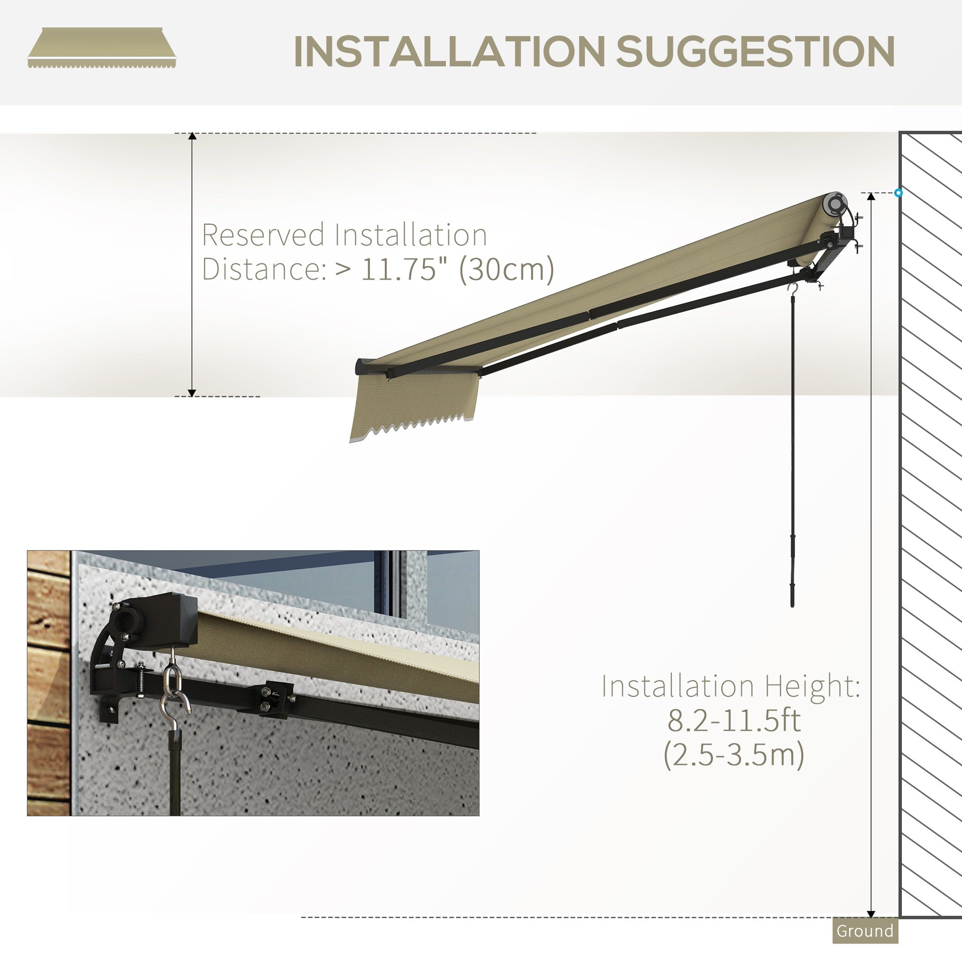 Outsunny 10' x 8' Retractable Awning, 280gsm UV Resistant Sunshade Shelter for Deck, Balcony, Yard, Beige