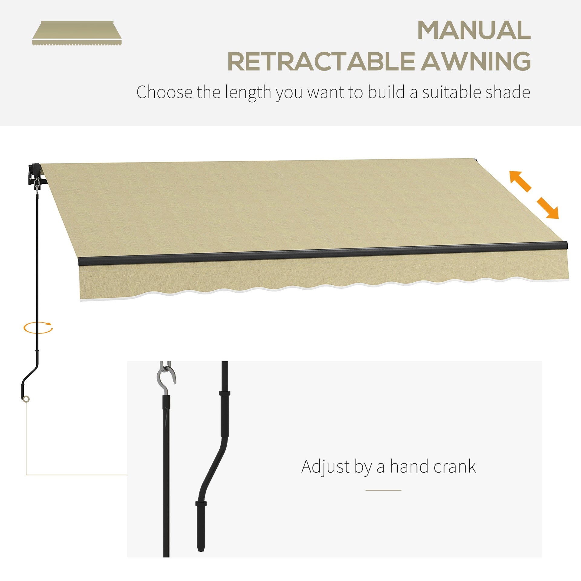 Outsunny 10' x 8' Retractable Awning, 280gsm UV Resistant Sunshade Shelter for Deck, Balcony, Yard, Beige