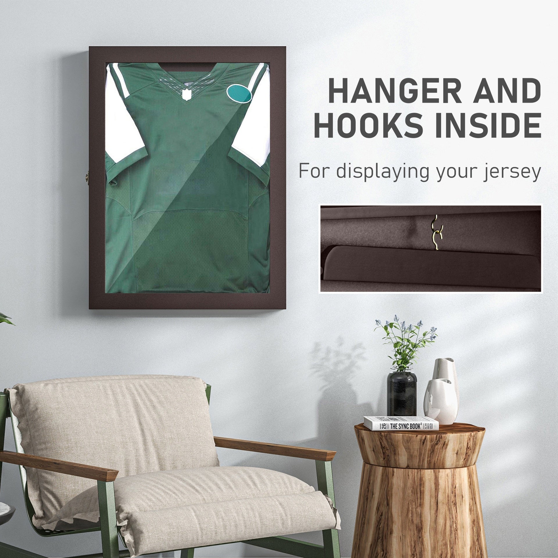 HOMCOM 23.5" x 31.5" UV-Resistant Sports Jersey Frame Display Case, Brown