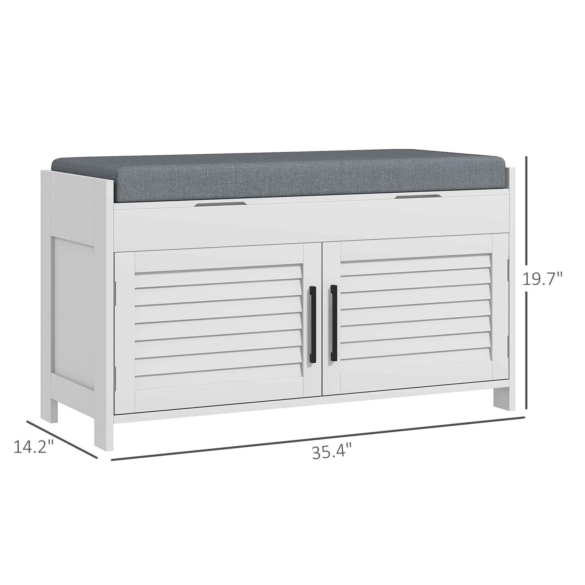 HOMCOM Shoe Storage Bench, Modern Entryway Bench with Cushion, Hidden Compartments, Adjustable Shelves, Shutter Doors, White