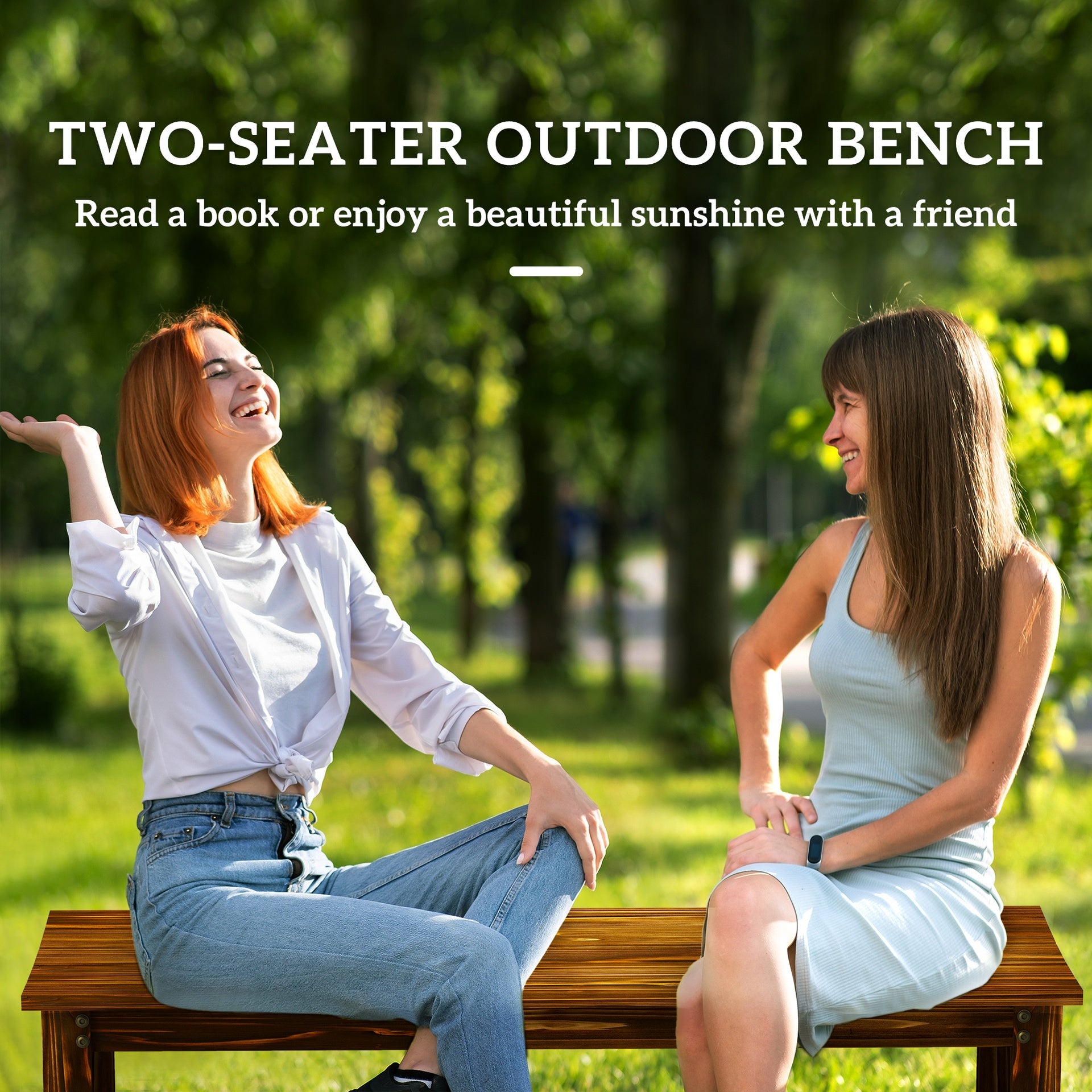 Outsunny 2-Seat Wood Garden Bench, Patio Bench Outdoor Bench with Slatted Seat, Backless Front Porch Bench for Park, Garden, Poolside, Deck, Carbonized