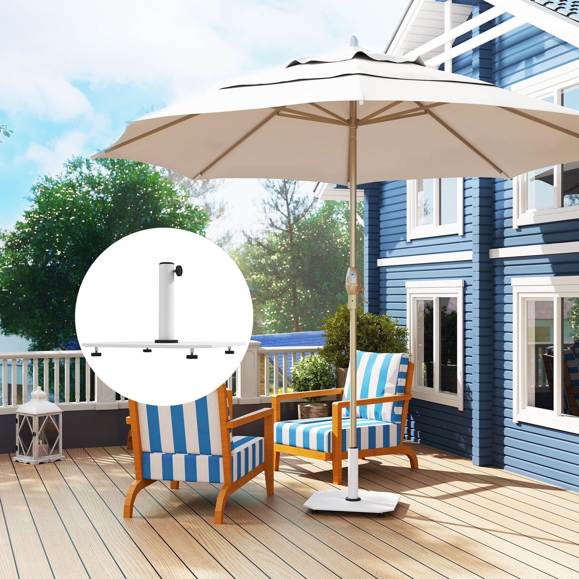 Outsunny Square Patio Umbrella Base, 41 lbs Metal Umbrella Stand Base with Adjustable Foot Pads, Heavy Duty Patio Umbrella Holder for 1.3"/1.5"/1.9" Umbrella Poles for Outdoor, Lawn, Poolside, White