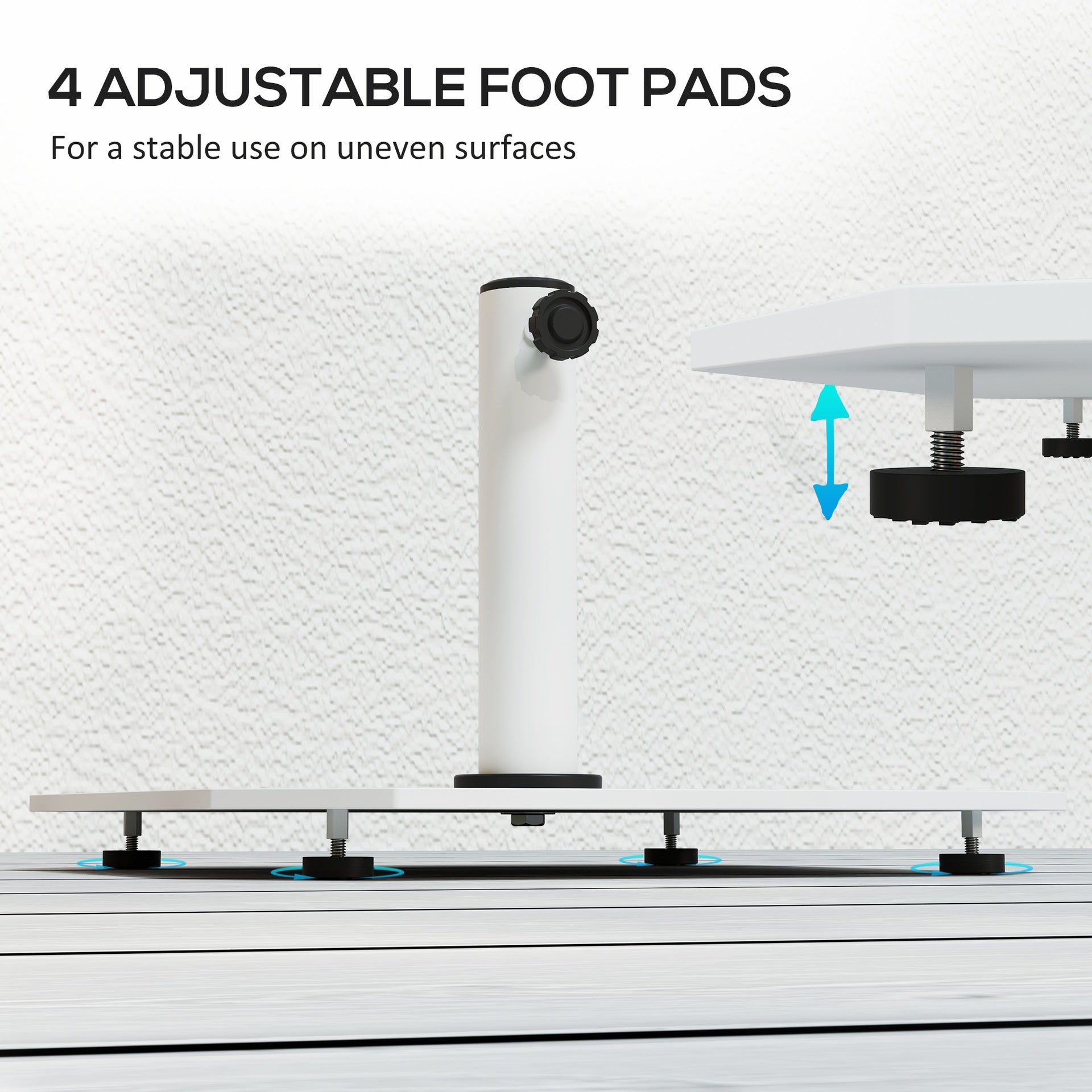 Outsunny Square Patio Umbrella Base, 41 lbs Metal Umbrella Stand Base with Adjustable Foot Pads, Heavy Duty Patio Umbrella Holder for 1.3"/1.5"/1.9" Umbrella Poles for Outdoor, Lawn, Poolside, White