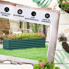 Outsunny 8x2x2ft Galvanized Raised Garden Bed Kit with Safety Edging for Flowers, Herbs and Vegetables, Green