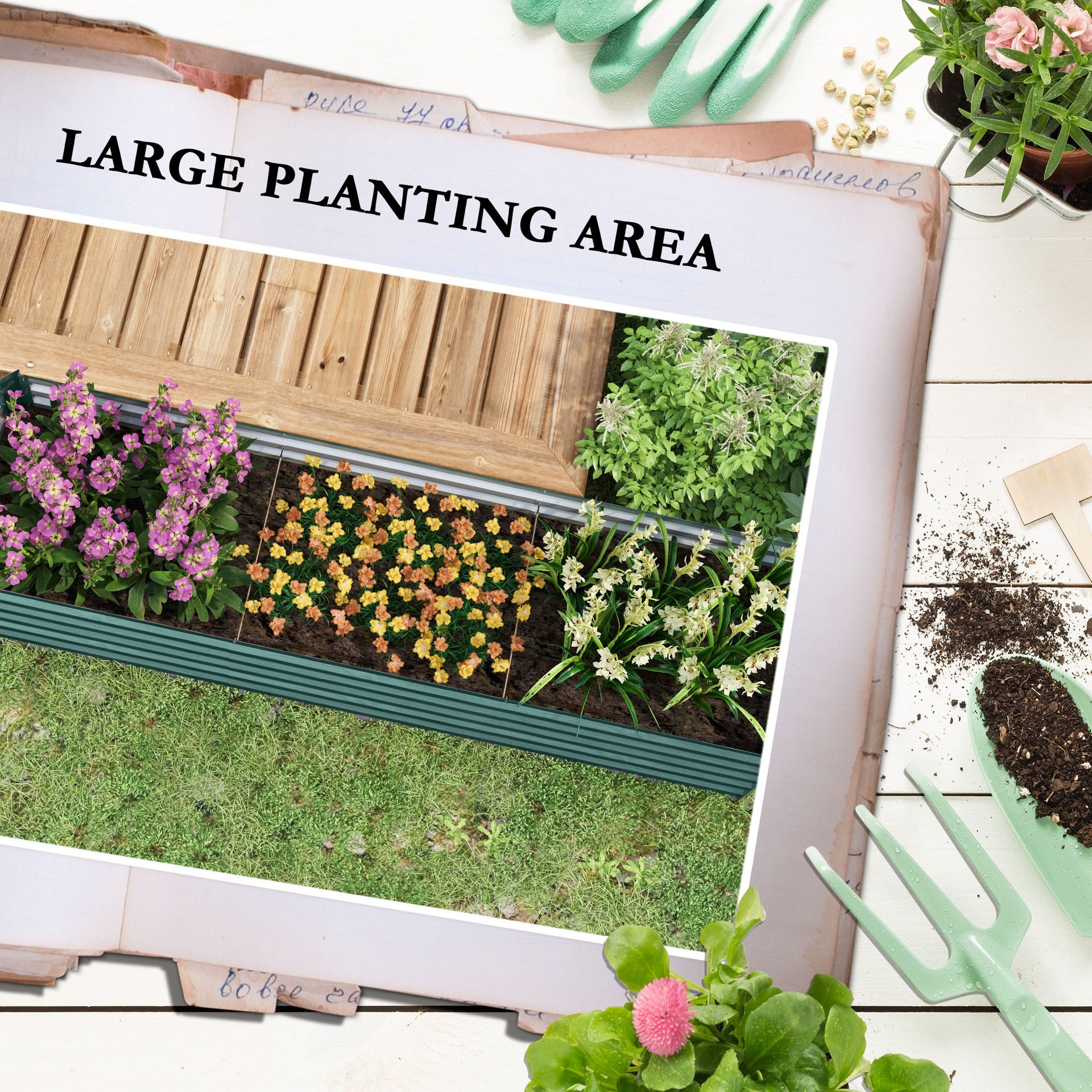 Outsunny 8x2x2ft Galvanized Raised Garden Bed Kit with Safety Edging for Flowers, Herbs and Vegetables, Green