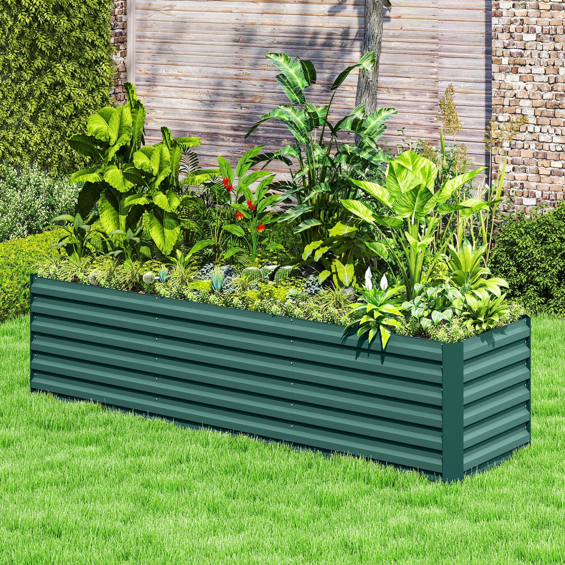Outsunny 8x2x2ft Galvanized Raised Garden Bed Kit with Safety Edging for Flowers, Herbs and Vegetables, Green