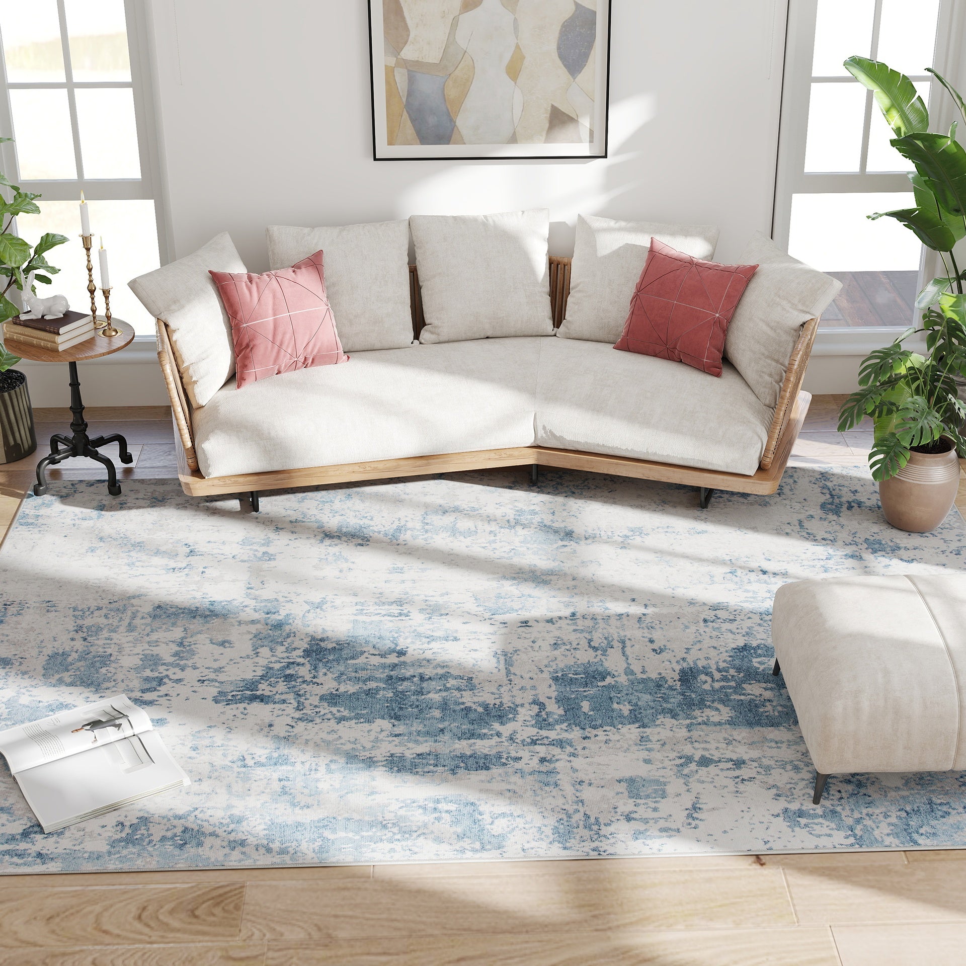 HOMCOM Area Rug 8x10, Machine Washable Rug, Non-Slip Modern Abstract Floor Carpet for Living Room, Bedroom, Dining Room, Blue