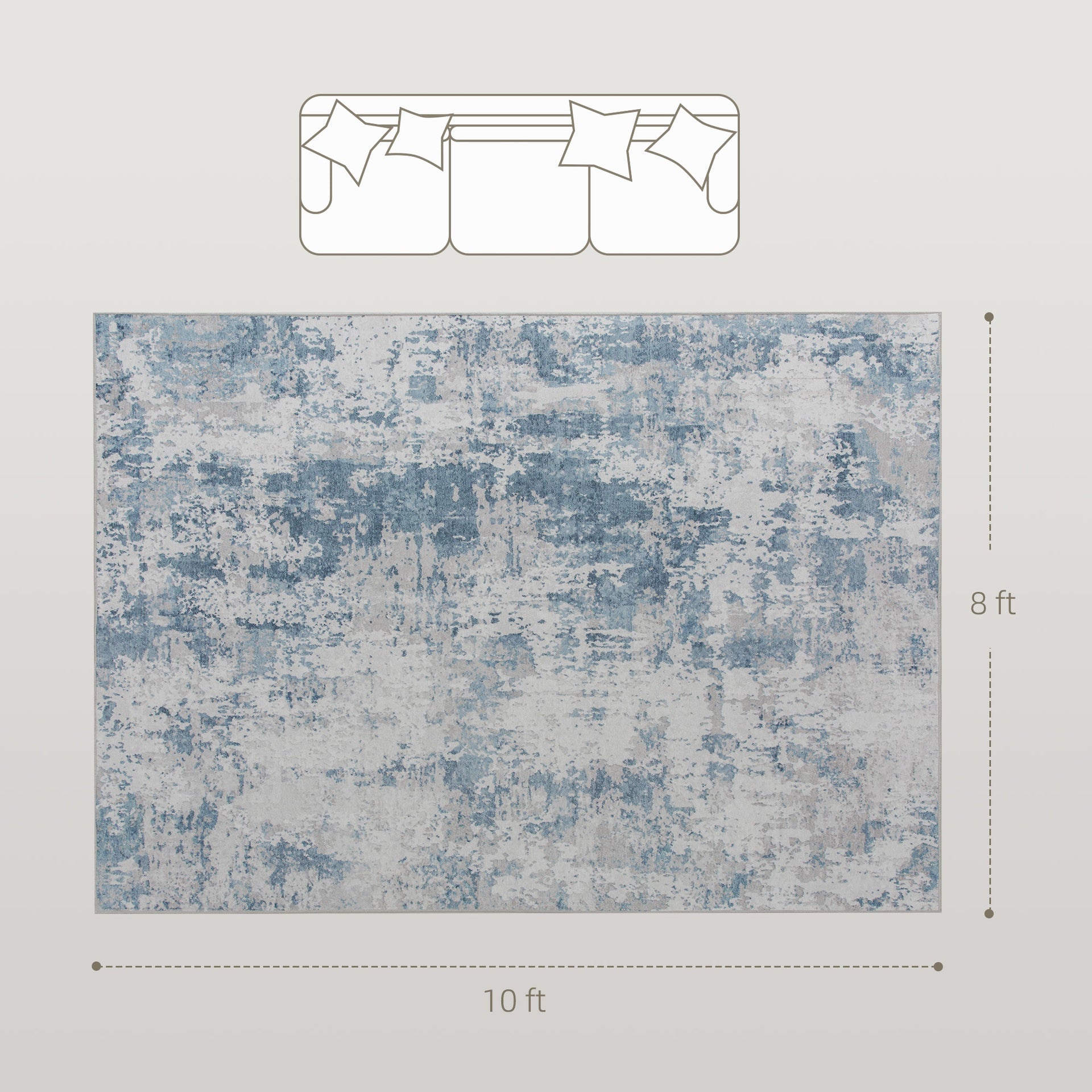 HOMCOM Area Rug 8x10, Machine Washable Rug, Non-Slip Modern Abstract Floor Carpet for Living Room, Bedroom, Dining Room, Blue