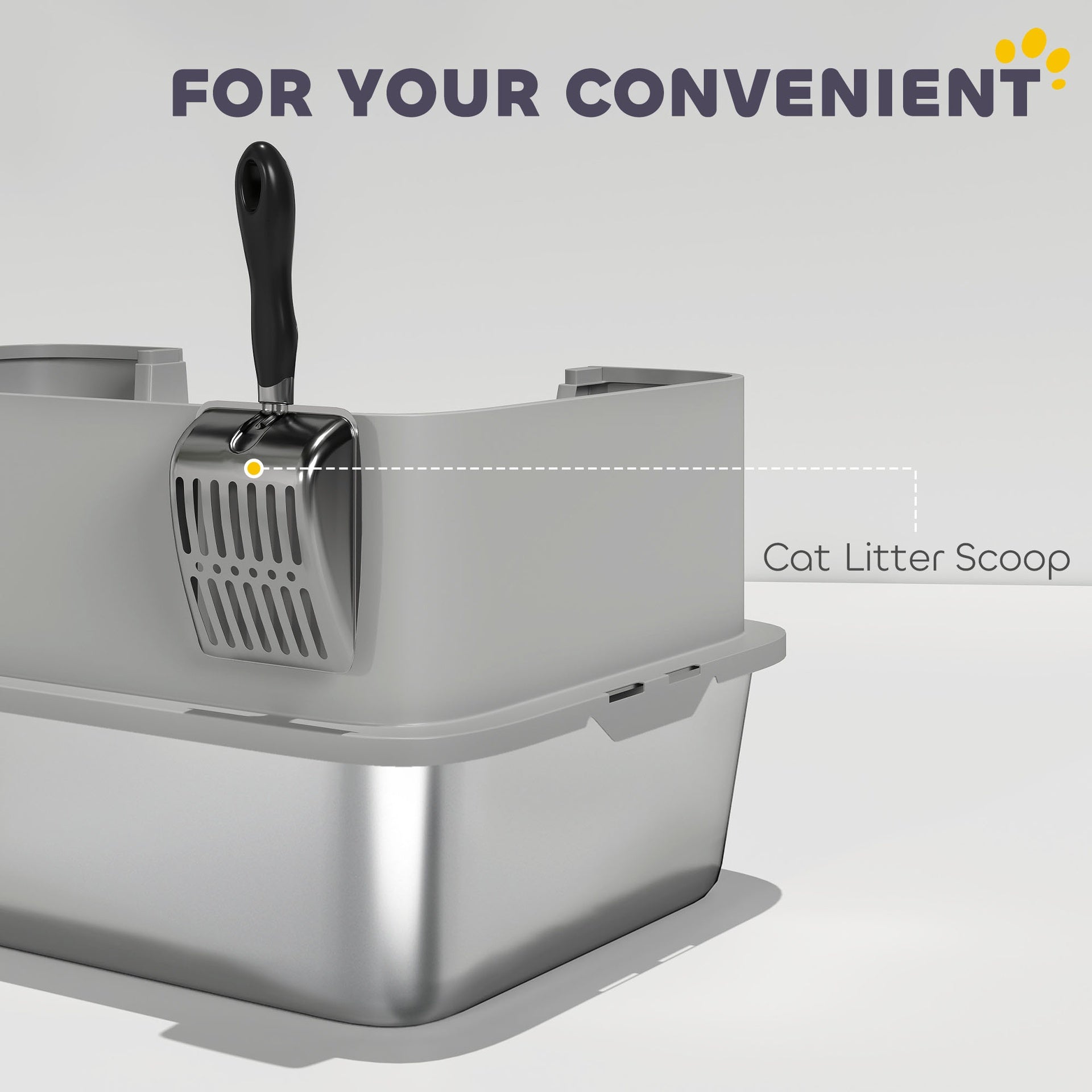 PawHut Stainless Steel Litter Box with High Sides, Metal Cat Litter Box with Scoop, Pedal, Anti-Urine Leakage, Non-Sticky