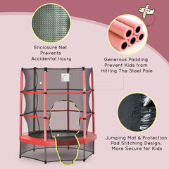 Outsunny Φ5FT Kids Trampoline with Enclosure Net for Age 3 to 6 Years Red