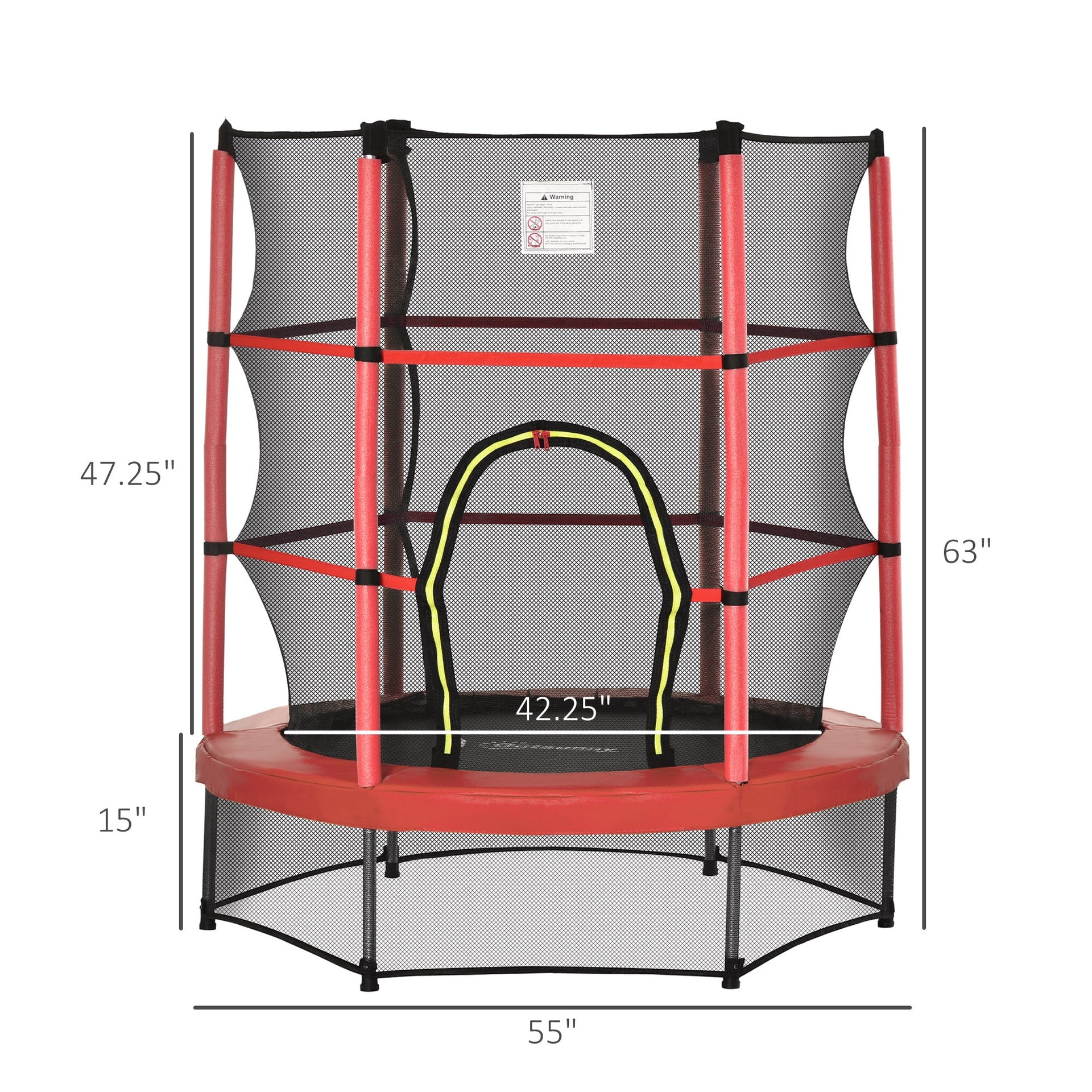 Outsunny Φ5FT Kids Trampoline with Enclosure Net for Age 3 to 6 Years Red