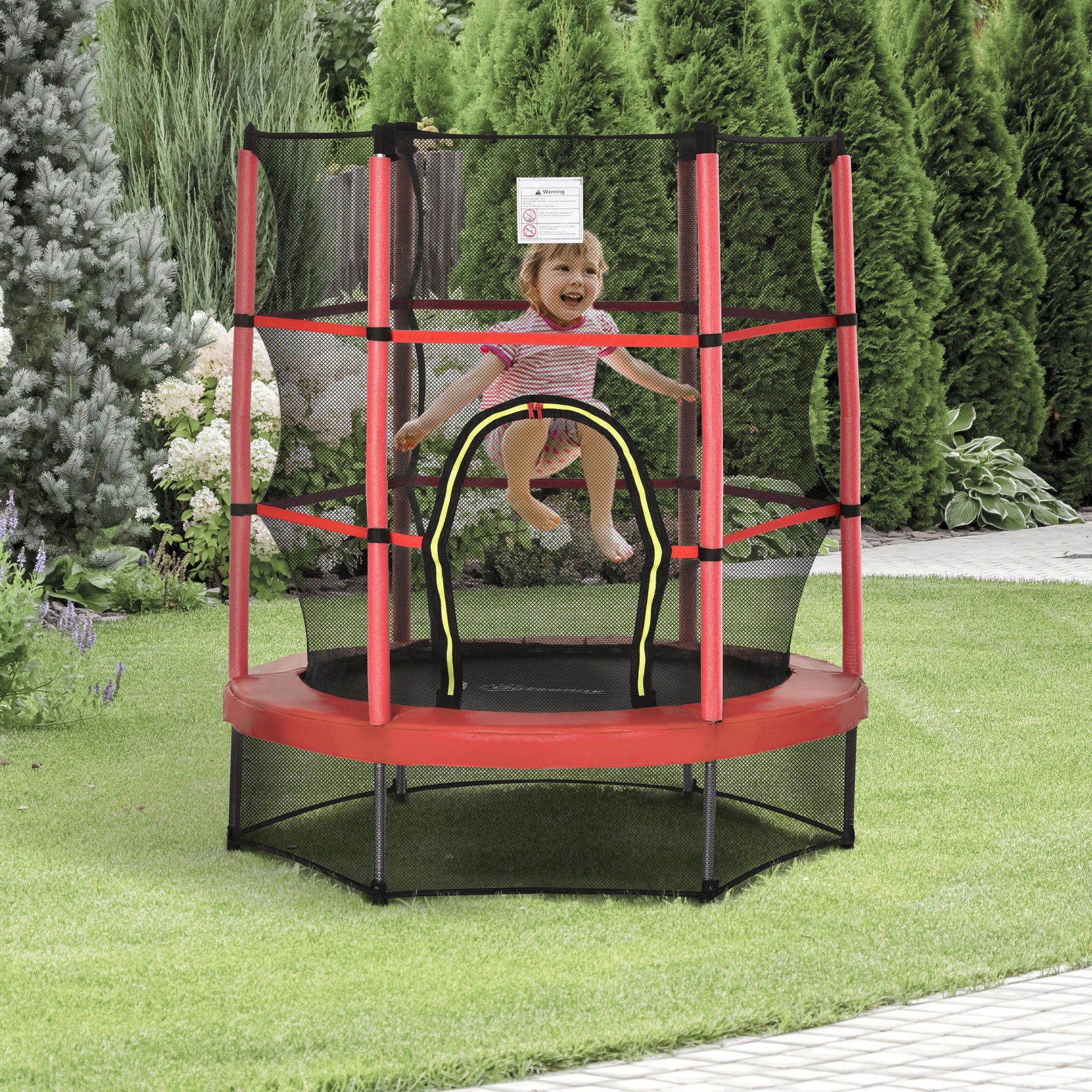Outsunny Φ5FT Kids Trampoline with Enclosure Net for Age 3 to 6 Years Red